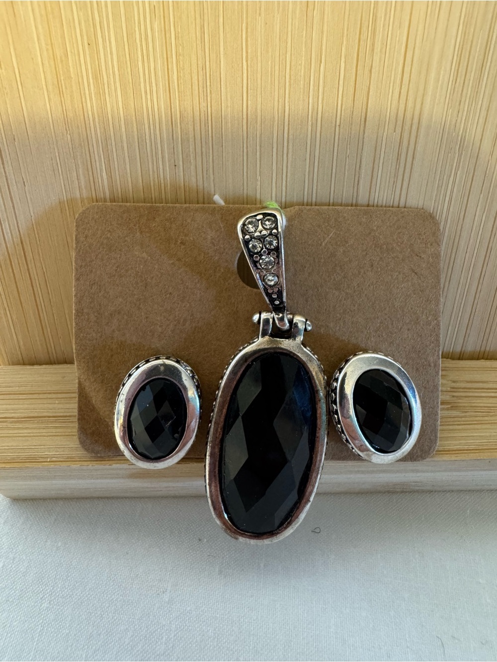 Sterling-Style Black Faceted Stone Pendant Necklace